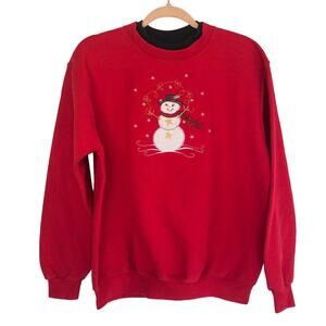 Grannycore Vintage Christmas Sweater Snowman Ugly Christmas Sweater Red Large